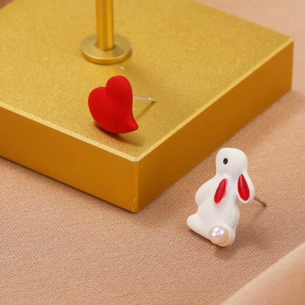 Asymmetric Heart and Rabbit Earrings - Picture 2 of 6